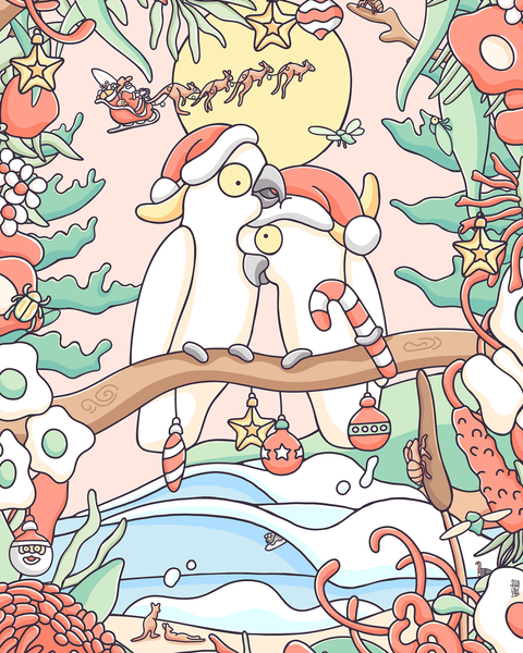 Create Your Own Xmas Cockatoo Family Print