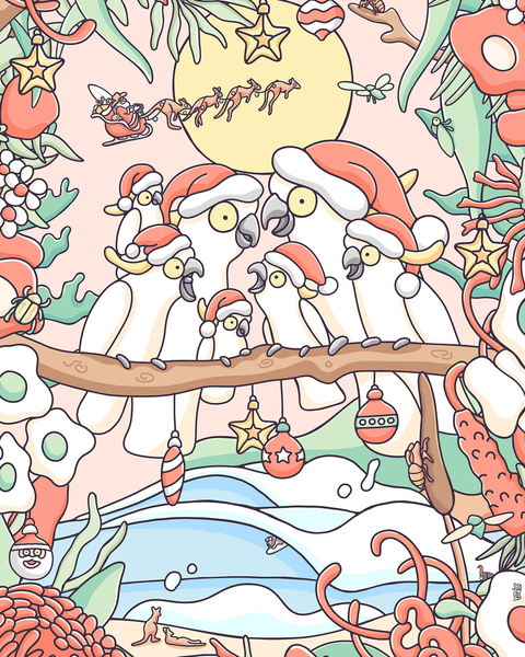 Create Your Own Xmas Cockatoo Family Print