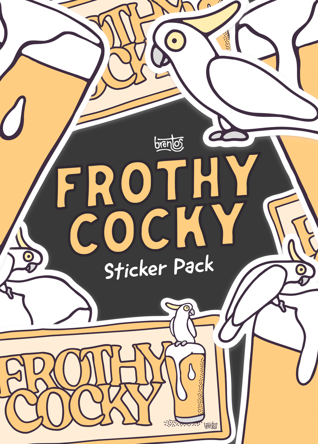 Frothy Cocky Beer and Cockatoo Sticker Pack by Brentos