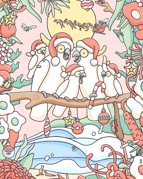 Create Your Own Xmas Cockatoo Family Print